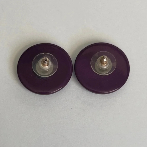 VINTAGE PURPLE ROUND WHITE STRIPES WOMENS EARRINGS - Picture 2 of 3